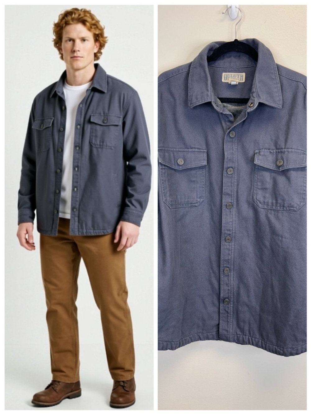 Duluth Trading Co Gray Blue Shirt Chore Jacket Size XL Barn Farm Fleece Lined